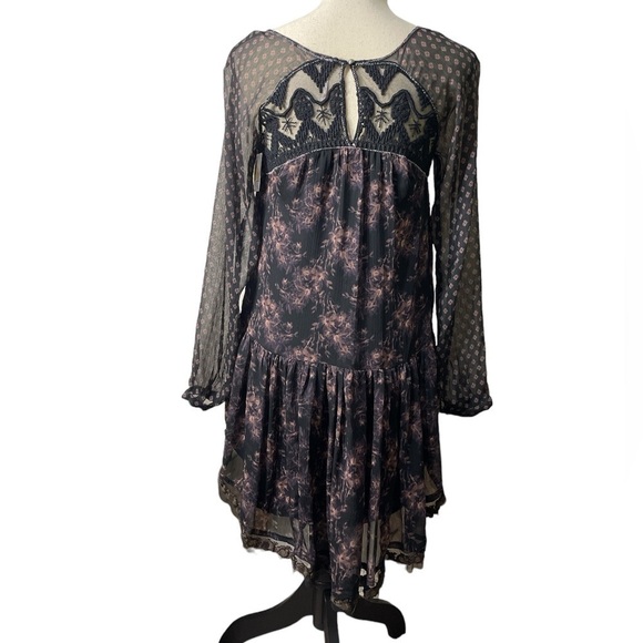 Free People Elsie Lace Chiffon Dress in Midnight Garden - XS Small - Picture 10 of 16